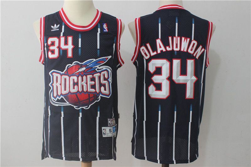 Men Houston Rockets #34 Olajuwon Navy Blue Throwback NBA Jersey->houston rockets->NBA Jersey
